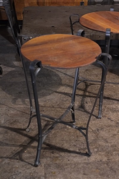 petite sellette industrielle metal et bois ronde